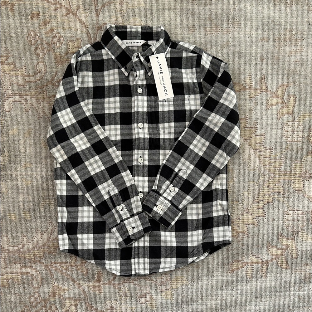 Janie and Jack Black and White Checkered Kid’s Shirt